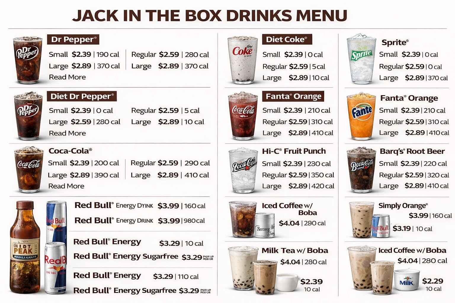 Jack in The Box Drinks Menu