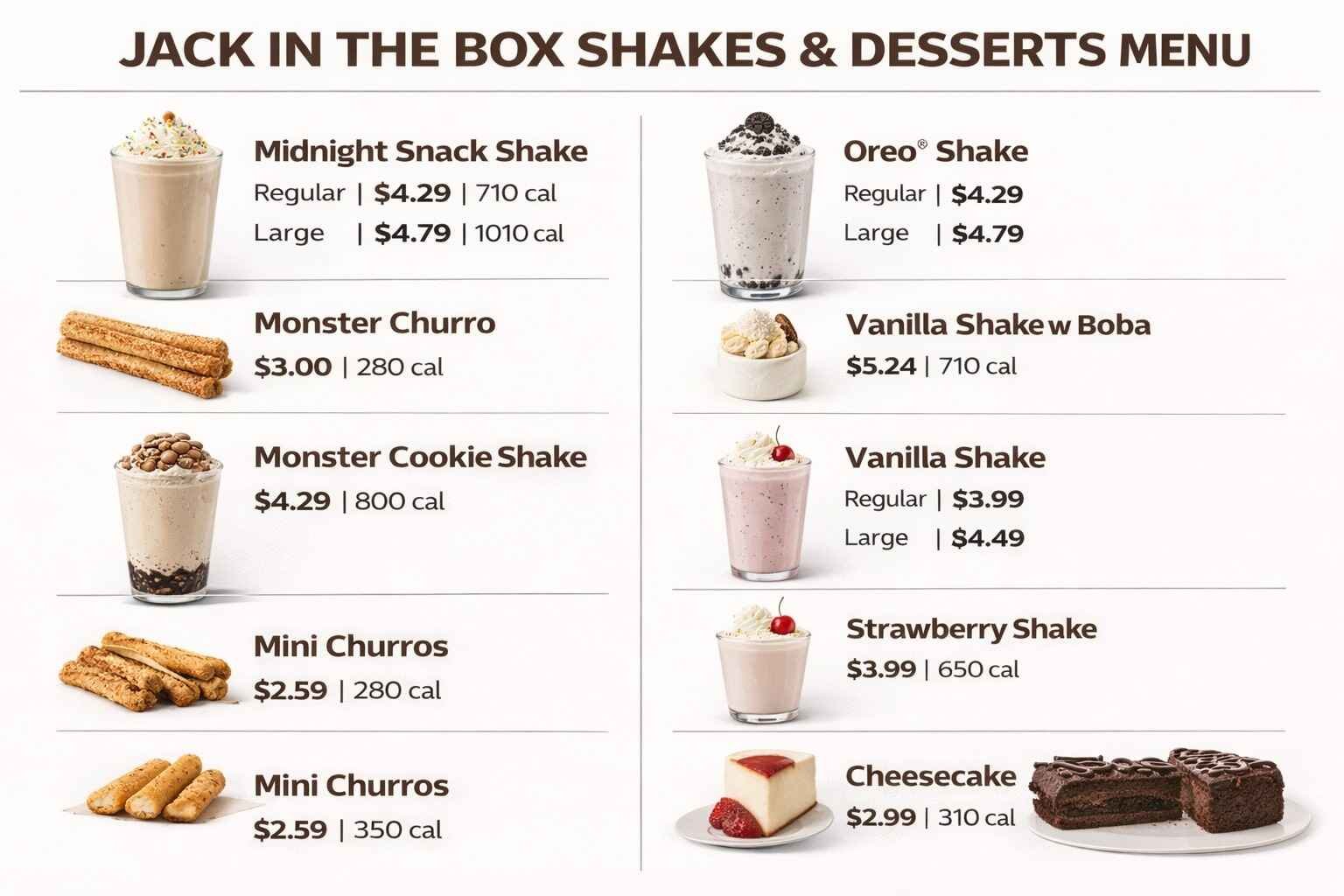 Jack in The Box Shakes & Desserts Menu